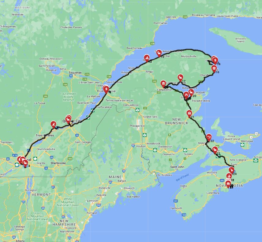 RV trip planner Canada Montreal to Halifax motorhome route plan